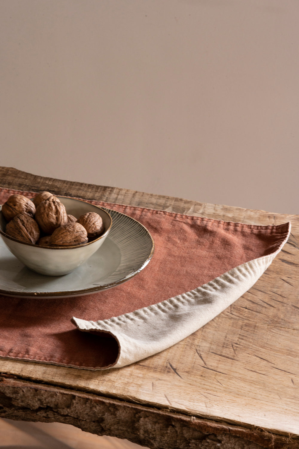 Linnen dubbelzijdige placemat beige/terra