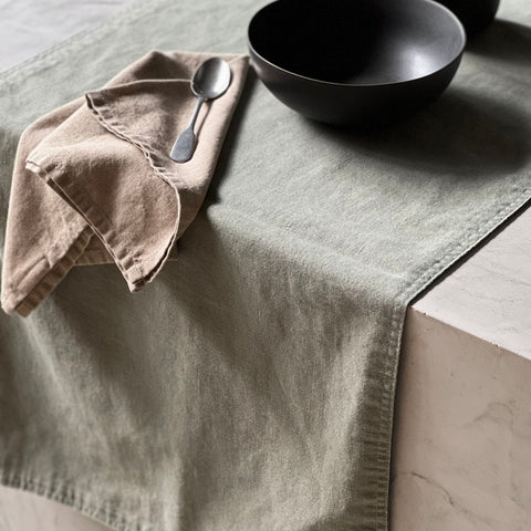 Linen double-sided table runner green/grey