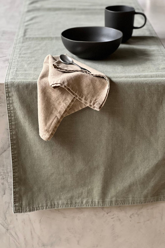Linen double-sided table runner green/grey